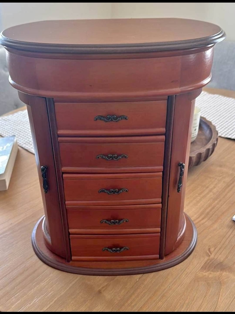 Classic Wooden Jewelry Organizer in Cherry Finish